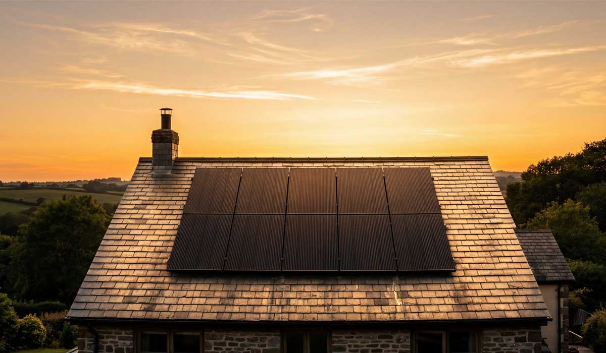 Completed Watt & Waves solar installation at sunset